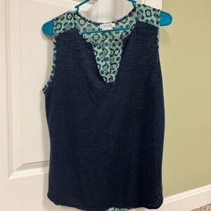 Navy and Teal Sleeveless Tank Top by Van Heusen